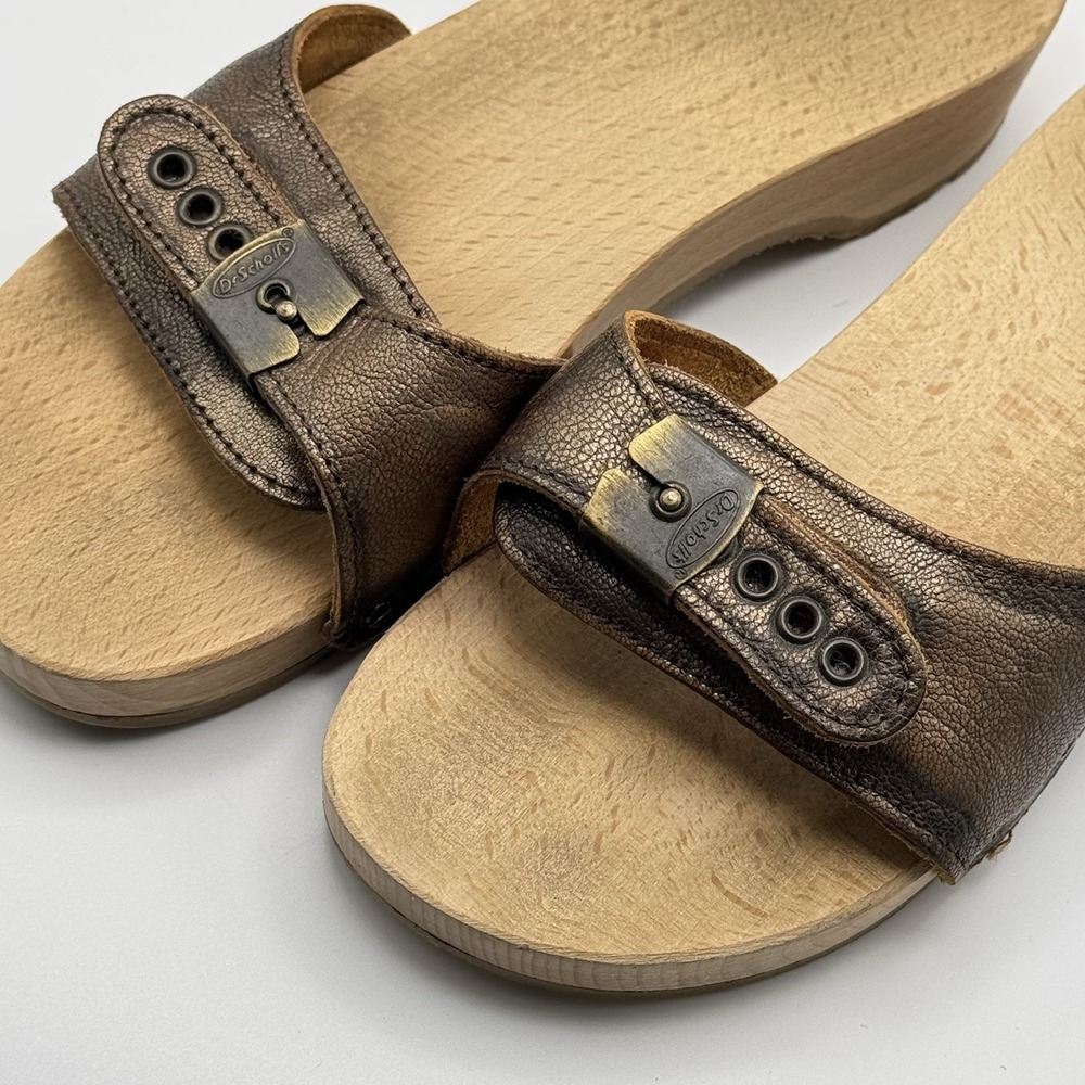 Vintage Dr Scholl's Original Wooden Exercise Sandals Brown  Leather Women's 9 - Picture 2 of 9